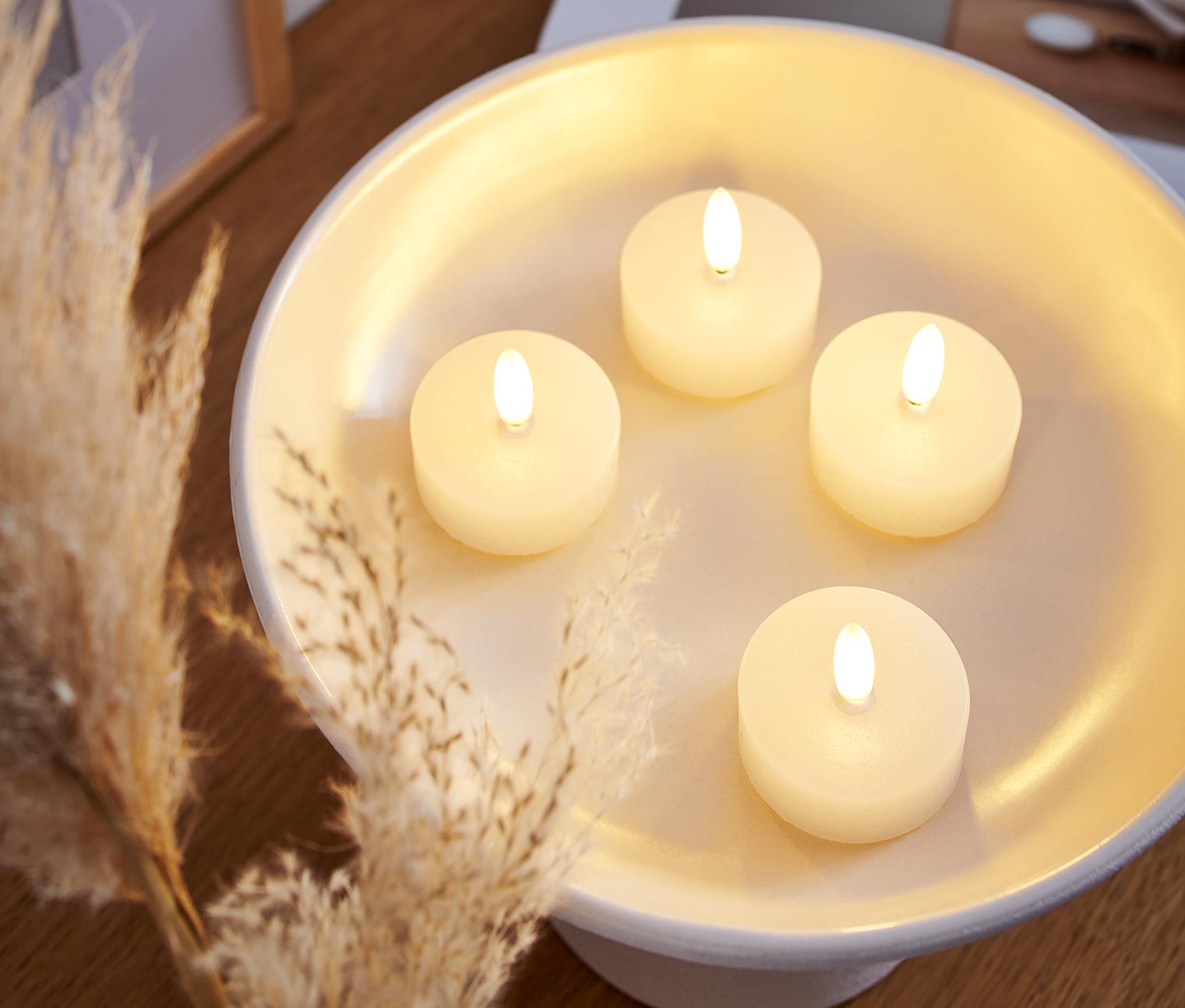 4 bougies chauffe-plat en cire avec LED, blanc