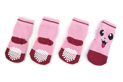 Smiley XS, chaussons pour chien, rose/rouge 4 pièces.