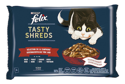 Aliment pour chats en sauce Felix Tasty shreds Viande 4x80g