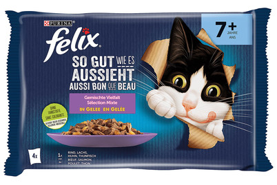 Aliment pour chats en gelée Felix Senior Aussi bon que beau Ass. 4x85g