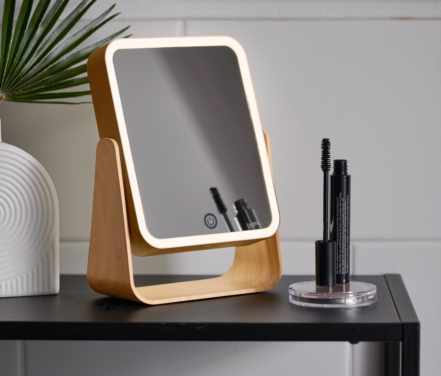 Miroir cosmétique à LED, aspect bois