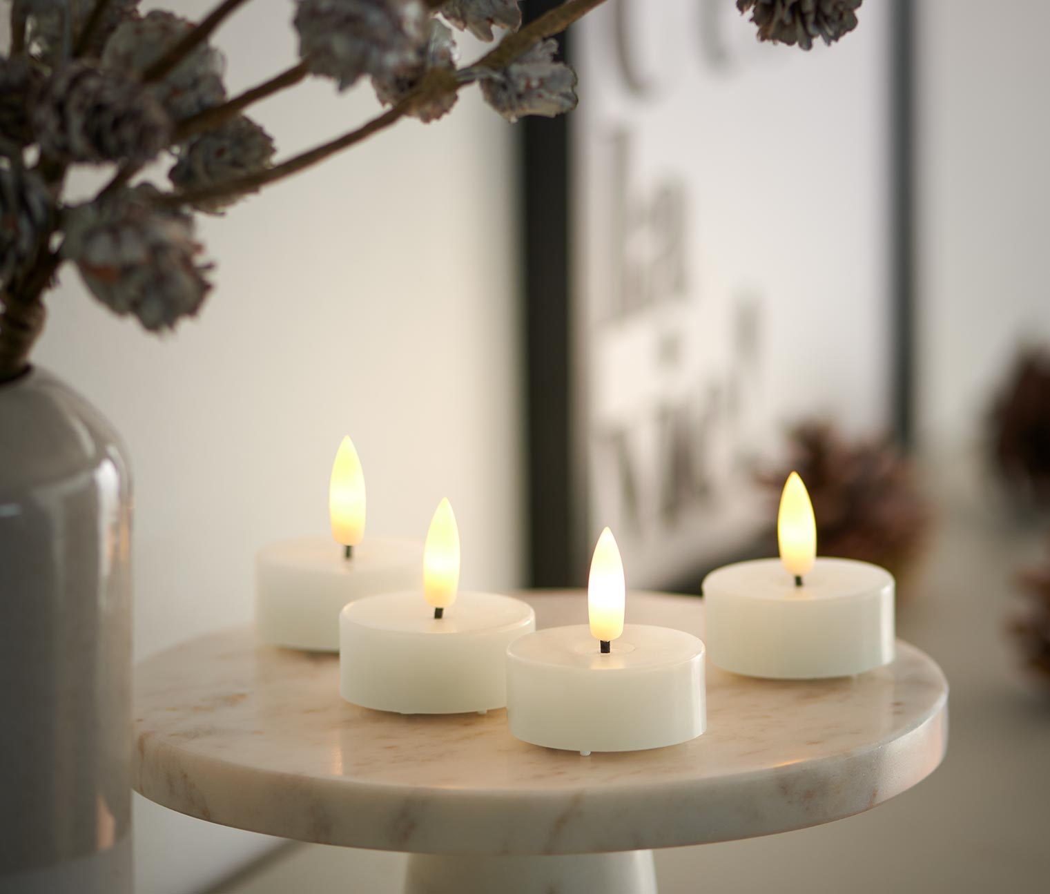 4 bougies chauffe-plat en cire avec LED, blanc crème