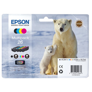 Epson 26 Multipack - pack de 4 - noir, jaune, cyan, magenta - original - cartouche d'encre