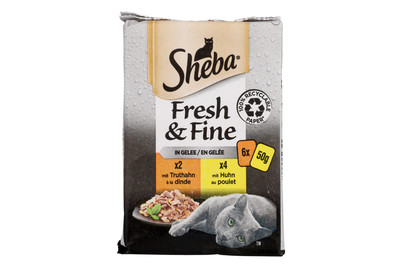 Aliment pour chats Sheba Fresh & Fine en gelée Dinde et poulet 6x50g