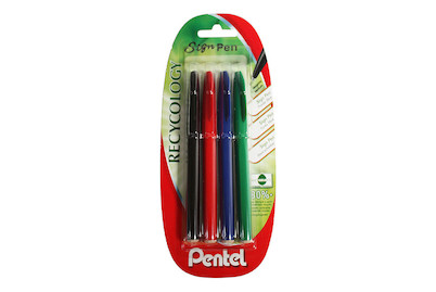 4 Pentel feutre Sign Pen S520, noir, rouge, bleu, vert