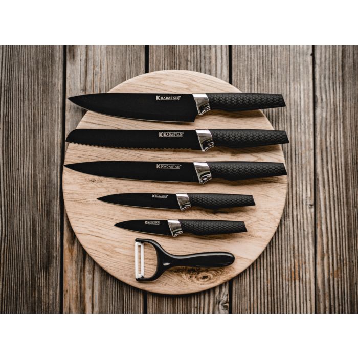 Kadastar Jeux de couteaux Premium Black 6 pièces Noir/Argenté couteau