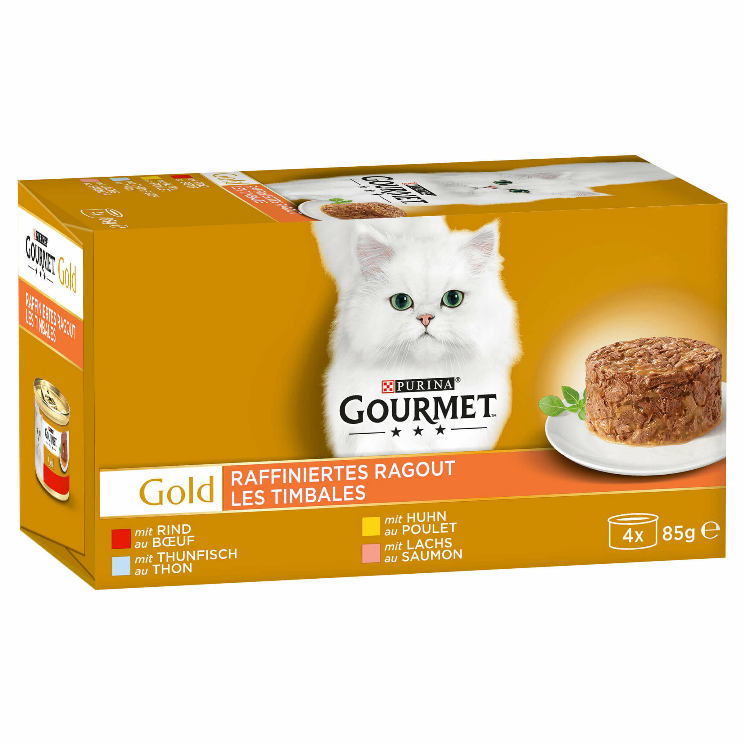Gourmet Aliment ragoût viande & poisson Gold chat 4x85g