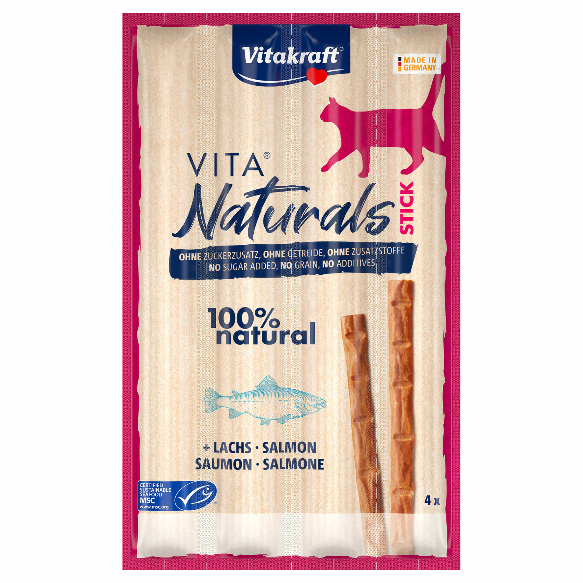 Sticks pour chats Vitakraft Vita Naturals Saumon MSC 4 pièces