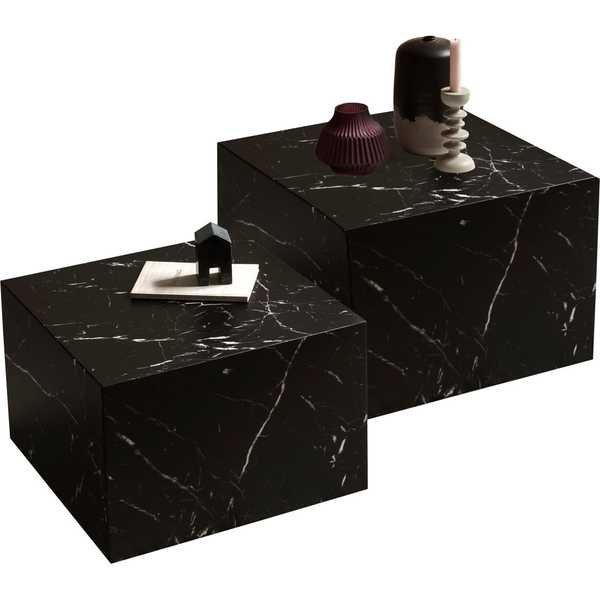 mutoni Table basse marbre carré noir (série de 2) Table basse marbre carré noir (série de 2)
