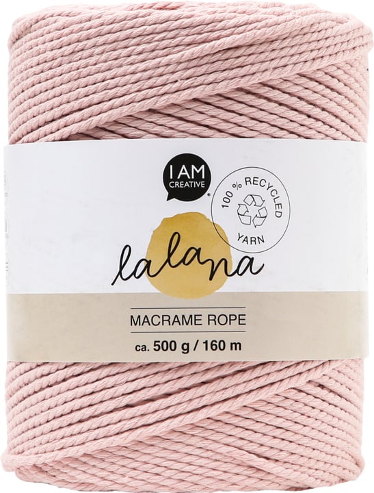 Macrame Rope powder, fil à nouer Lalana pour les projets de macramé, pour le tissage et le nouage, rose, 2 mm x env. 160 m, env. 500 g, 1 écheveau en faisceau