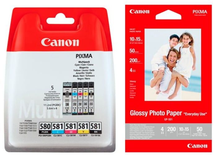 Canon Cartouche d'encre Pgi-580/581 Multipack + papier photo glacé Gp-501 d’encre / set de