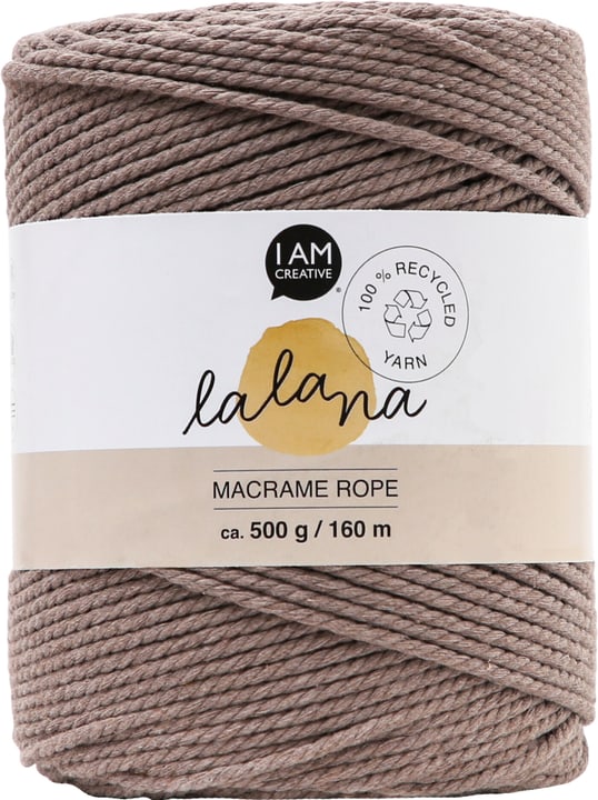 Macrame Rope coffee, fil à nouer Lalana pour les projets de macramé, pour le tissage et le nouage, brun, 2 mm x env. 160 m, env. 500 g, 1 écheveau en faisceau