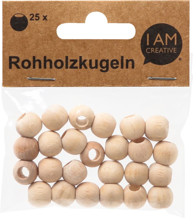 Boules en bois brut, perles en bois avec grand trou en bois non traité, FSC, naturel, ø 12 mm, 25 pces.