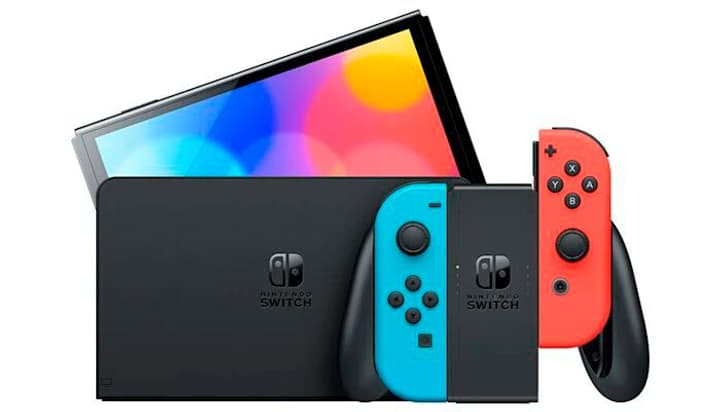 Nintendo Switch (modèle OLED) avec manettes Joy-Con bleu néon / rouge néon