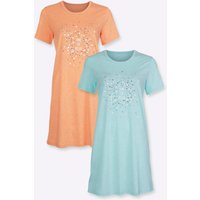 T-shirts long en menthe chiné + orange chiné de wäschepur
