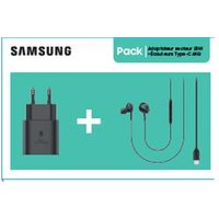 Pack Kit Pieton Adaptateur secteur Samsung ultra rapide 25W Noir + Ecouteurs filaires intra-auriculaires Type-C AKG Noir