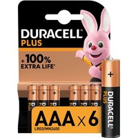 Pack de 6 piles alcalines AAA Duracell Plus 1.5V LR03 Noir