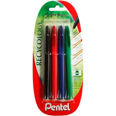 4 Pentel feutre Sign Pen S520, noir, rouge, bleu, vert